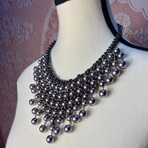 Gunmetal & Plum Pearl Statement Necklace